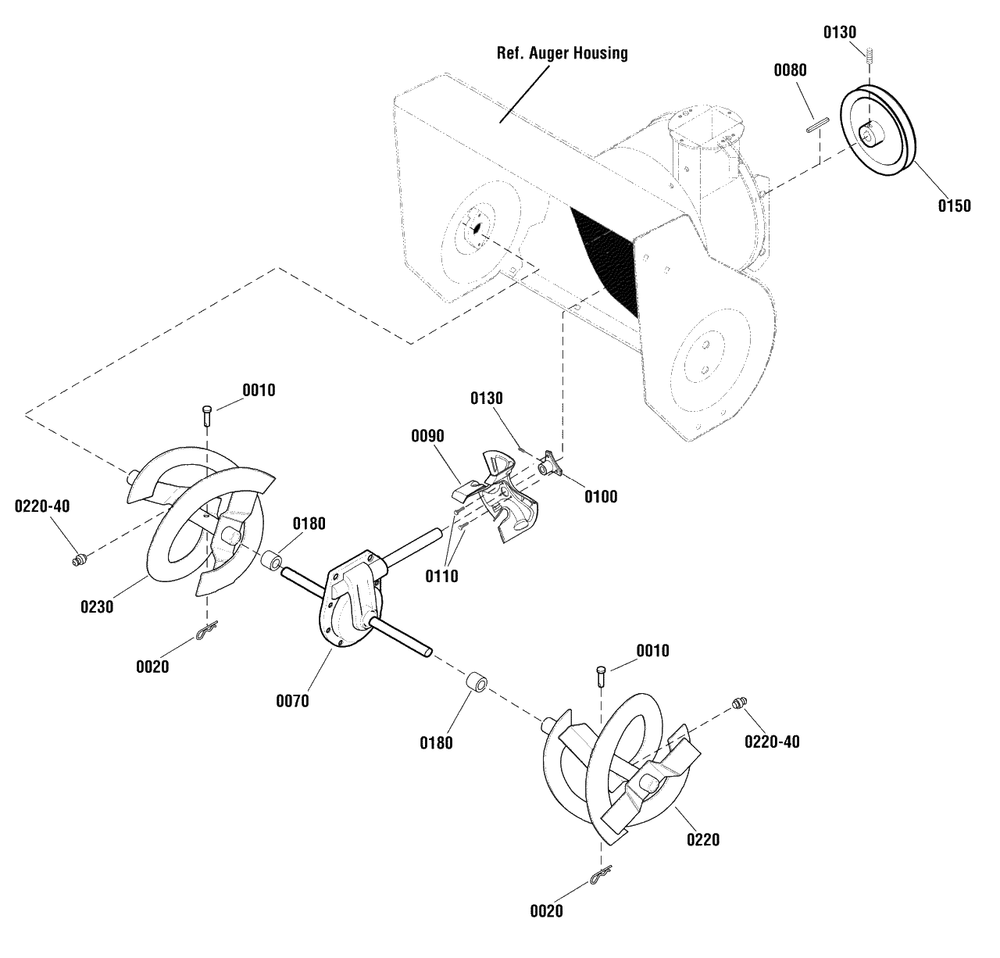 Auger Drive Group Diagram and Parts List for 1730 (1696158-00)(2012) Briggs and Stratton Snow Blower